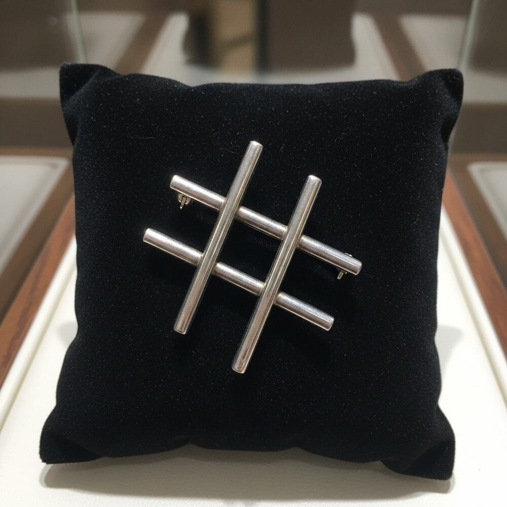 Vintage Sterling Silver Modern Hashtag Brooch-Mexico 925-Geometric Pin-Minimal